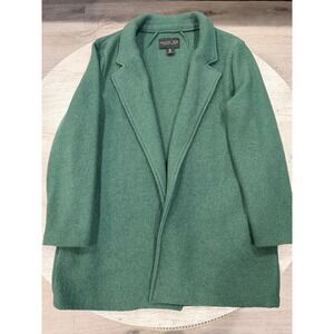 Rachel Zoe Green Wool Blend Open Front Long Coat Women's Size Large Classic